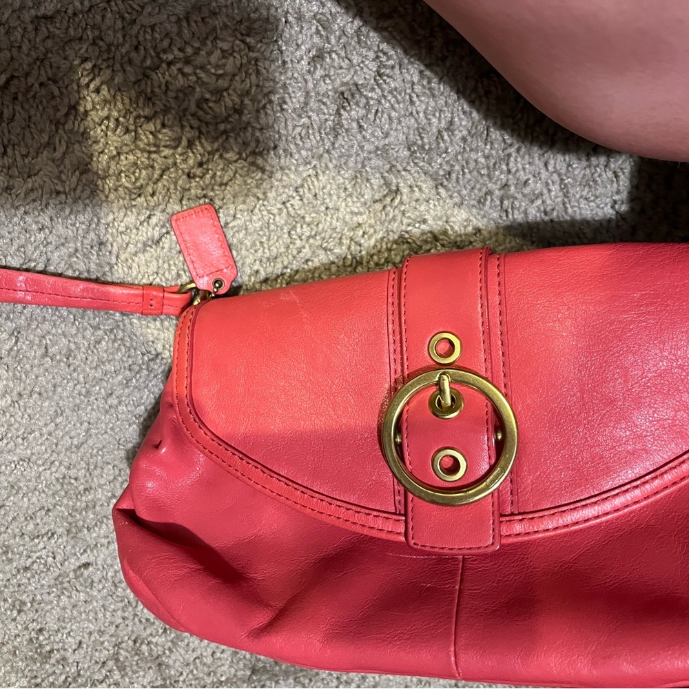 Coach pink Leather Tote with Gold Accents